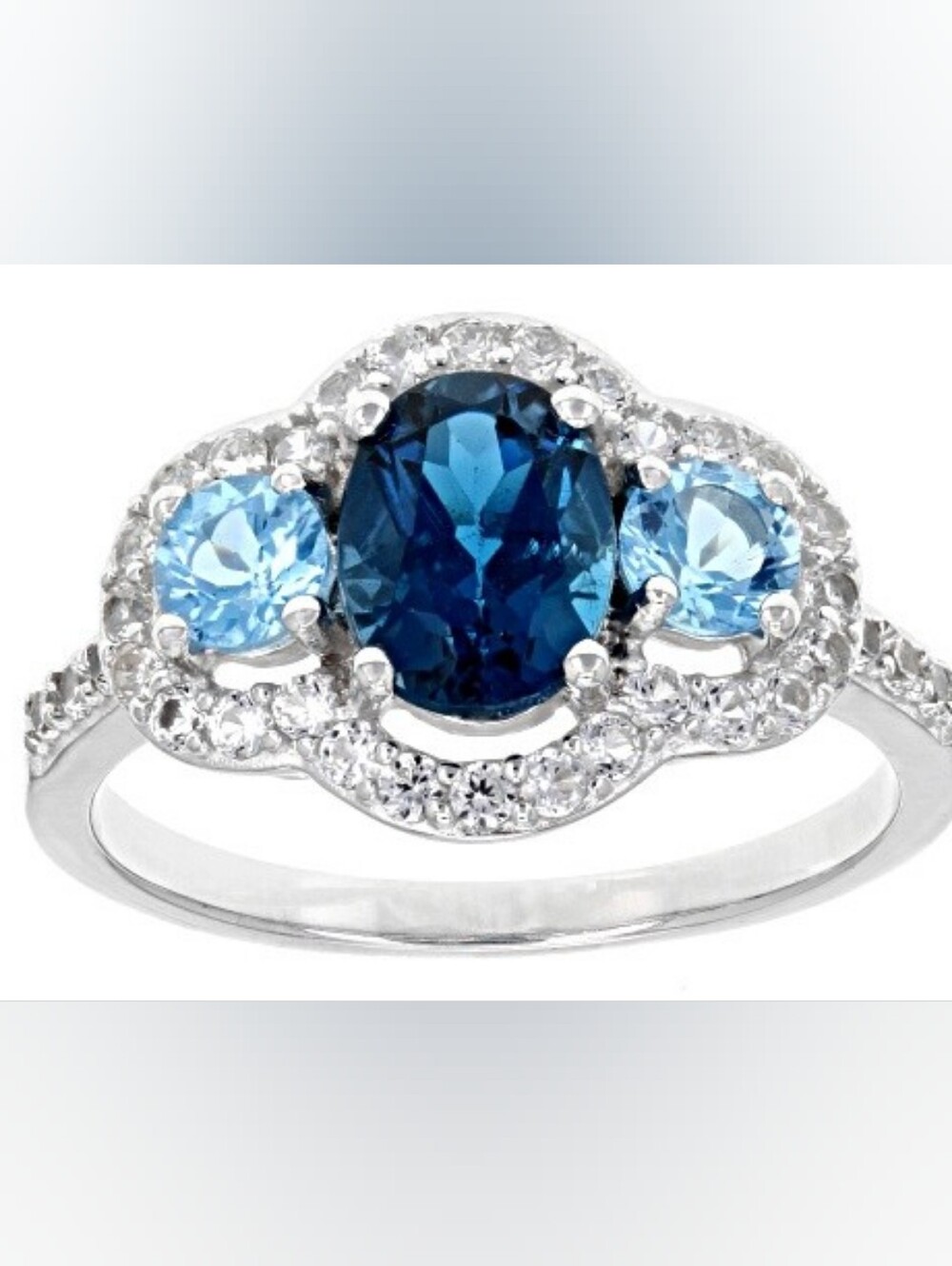 Genuine London & Swiss Blue Topaz Ring Sterling Silver Rhodium Size 7!